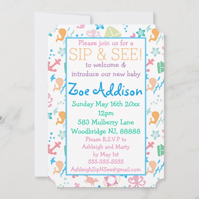 Convite Sob o sorvo do bebê do mar e veja (Frente)