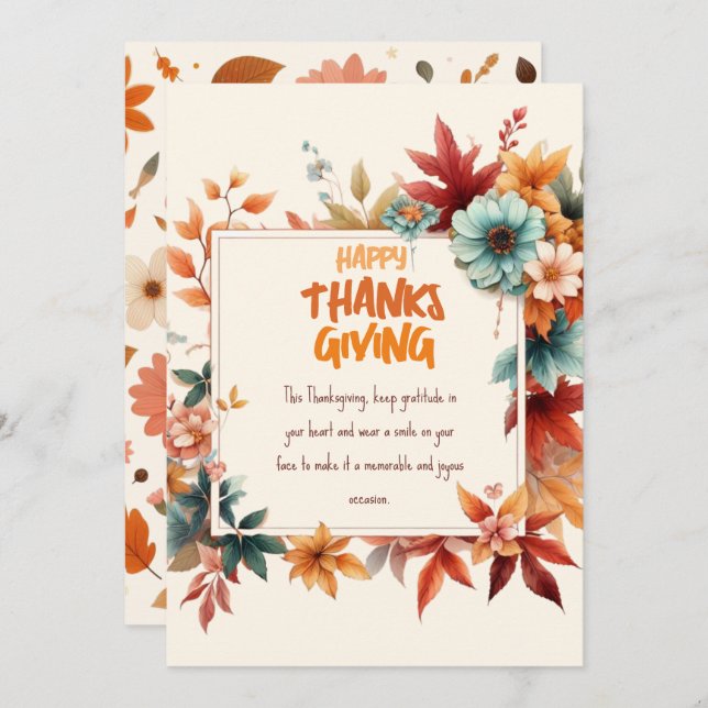 Convite Sober Thanksgiving Cards with Fall Flowers (Frente/Verso)