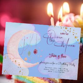 Convite Sobre a Lua belo aniversário de criança pastel