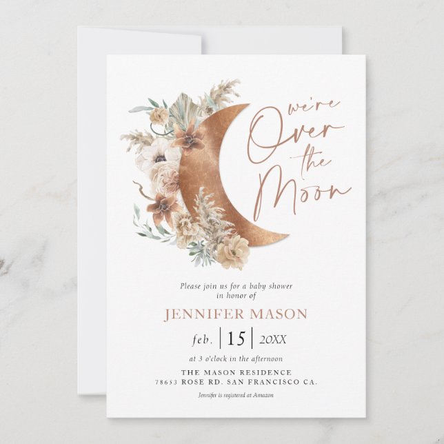 Convite Sobre a Lua Boho Chá de fraldas Neutro (Frente)