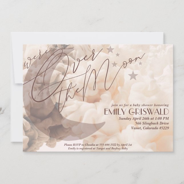 Convite Sobre a Lua Chá de fraldas Neutro de Gênero Convid (Frente)