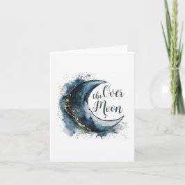 Convite Sobre a Lua Dourada Estrelas Chá de fraldas Azul