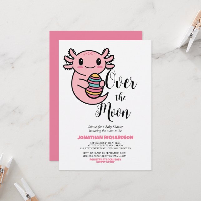 Convite Sobre a Lua, o Axolotl, segurando o ovo de Páscoa (Frente/Verso In Situ)