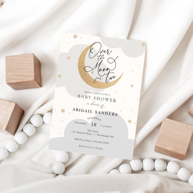 Convite Sobre a lua para dois Chás de fraldas gêmeos (Criador carregado)