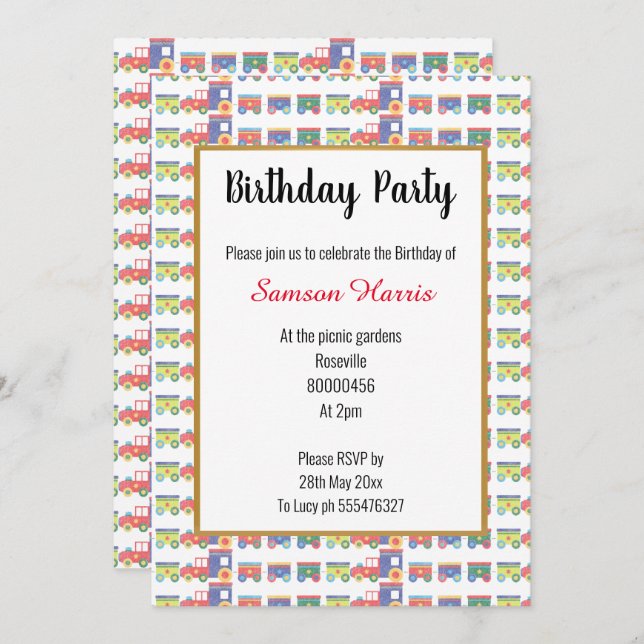 Convite Sobre Comboios Aniversário (Frente/Verso)