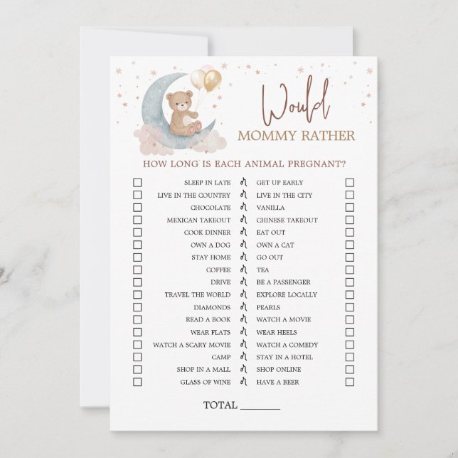 Convite Sobre o Chá de fraldas da Lua Mamãe a Preferencial (Frente)