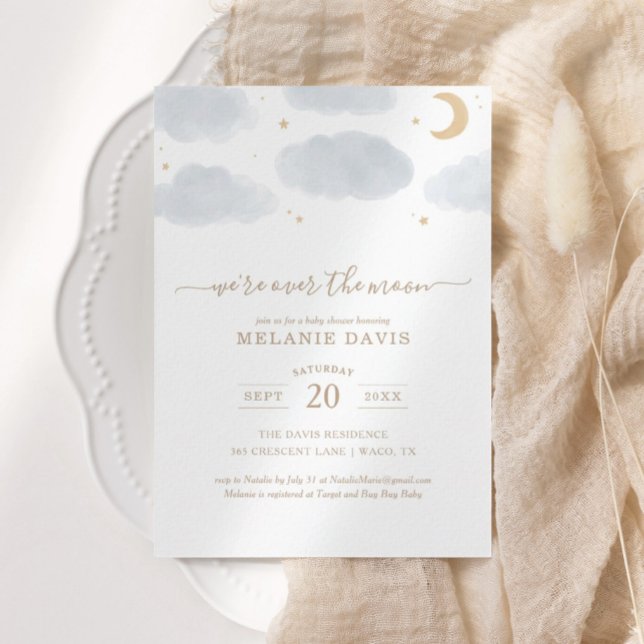 Convite Sobre o Chá de fraldas de Aquarela Azul-Lua (Criador carregado)
