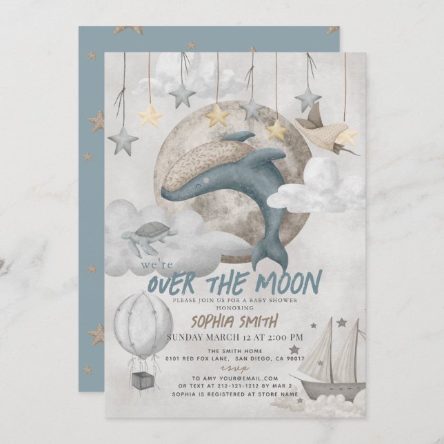 Convite Sobre o Chá de fraldas do Garoto Azul da Baleia (Frente/Verso)