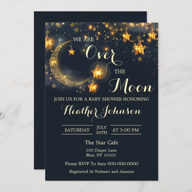 Convite Sobre O Chá de fraldas Imobiliário Da Lua (Frente/Verso)