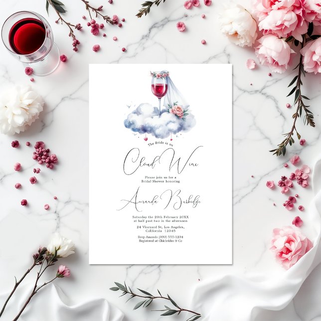 Convite Sobre o Chá de panela de Vinho na Nuvem (On Cloud Wine Bridal Shower Invitation)
