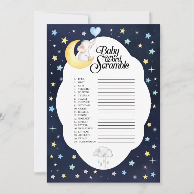 Convite Sobre O Jogo Do Bebê Elefante Da Lua (Frente)