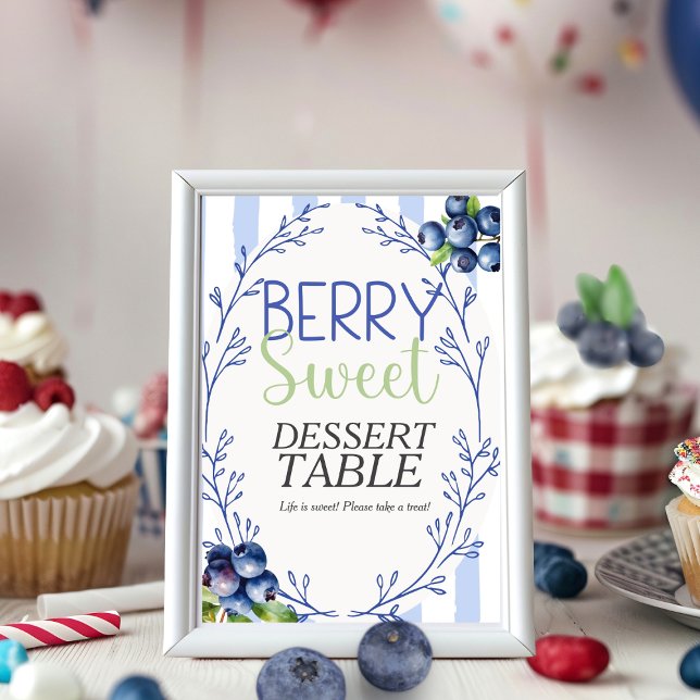 Convite Sobremesa Muito Doce Sinal de Mesa Mirtilo (Berry Sweet Dessert TABLE Blueberry Sign)