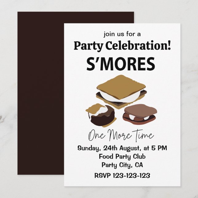 Convite Sobremesa Smores S'mores Mais Uma Vez Smore (Frente/Verso)