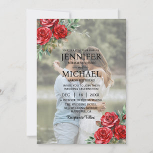 Convite Sobrepor retrato foto QR rosas casamento