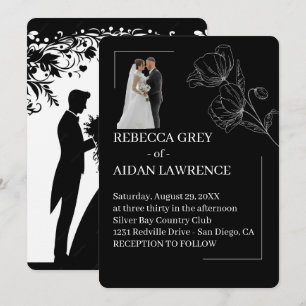 Convite Sobreposição de casamento preto e branco simples m