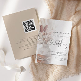 Convite Sobreposição de Código QR de Grama Pampas Boho par