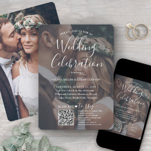 Convite Sobreposição de Foto Código QR RSVP Casamento Letr