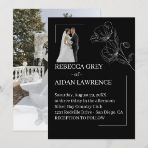 Convite Sobreposição de Foto de Casamento Preto e Branco C