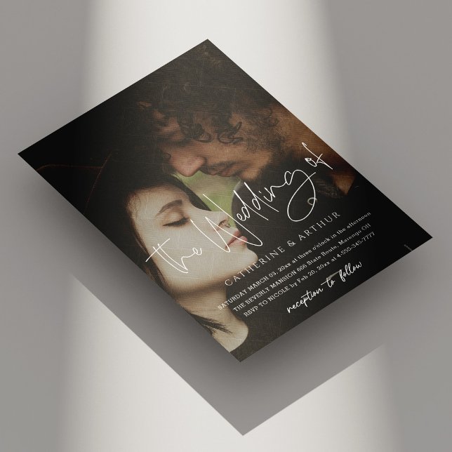 Convite Sobreposição de Foto de Cenas de Casamento (Simple & Elegant Brick Overlay Photo Wedding Invitation)