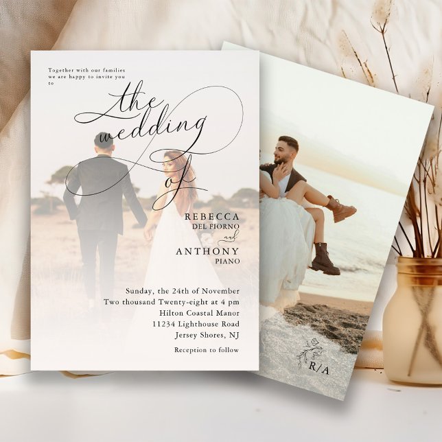 Convite Sobreposição de Foto Floral Boho Simples Casamento (Criador carregado)