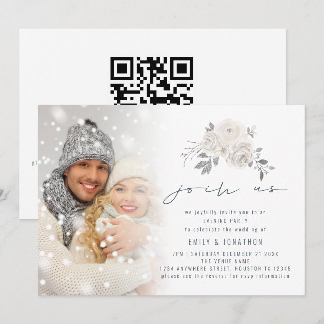 Convite Sobreposição de Foto Floral Branco Nosso Casamento (Frente/Verso)