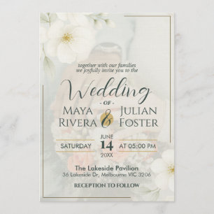 Convite Sobreposição de Foto Floral Creme Suave Elegante C