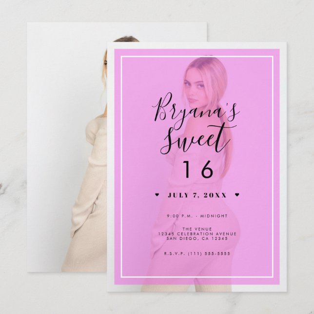 Convite Sobreposição de tonalidade de foto rosa 2% doce mí (Frente/Verso)