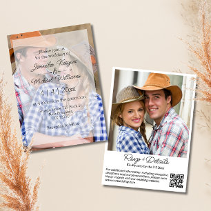 Convite sobreposição elegante 2 fotos qr code rsvp casamen