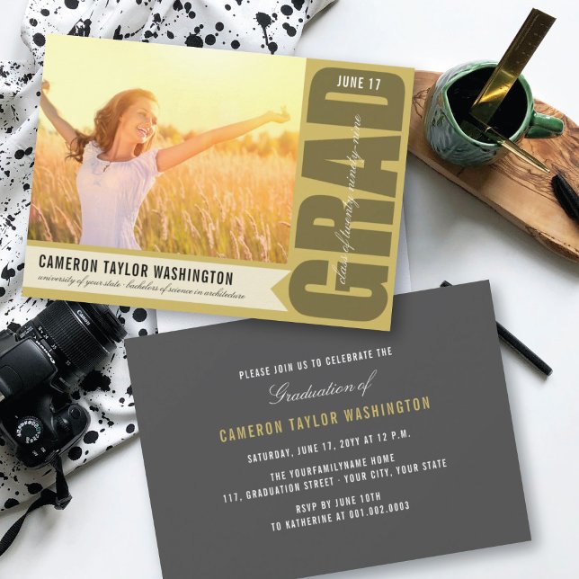 Convite Sobreposição GRAD Preta Simples Festa de Formatura (Criador carregado)