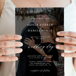 Convite Sobreposição negra moderna 2 fotos casamento