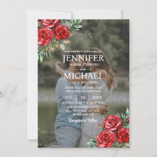 Convite Sobreposição retrato foto QR rosas casamento