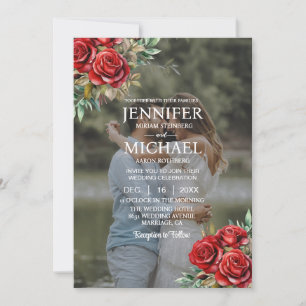 Convite Sobreposição retrato foto QR rosas casamento