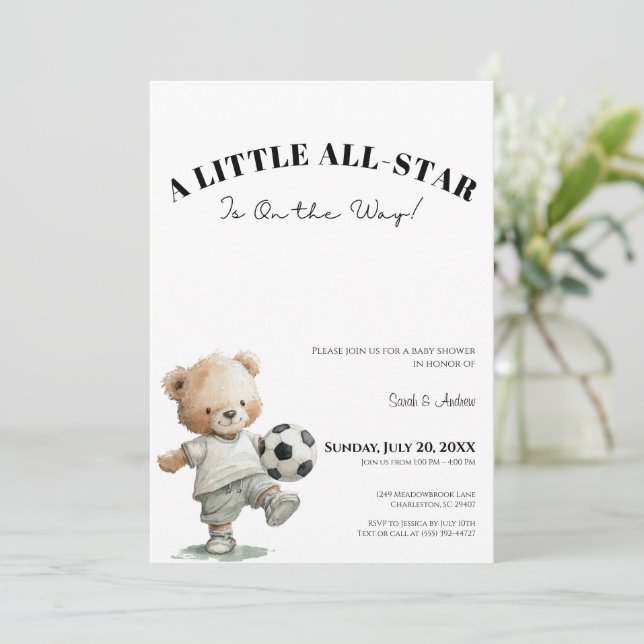 Convite Soccer Baby Shower Invitation | A Little All-Star (Em pé/Frente)