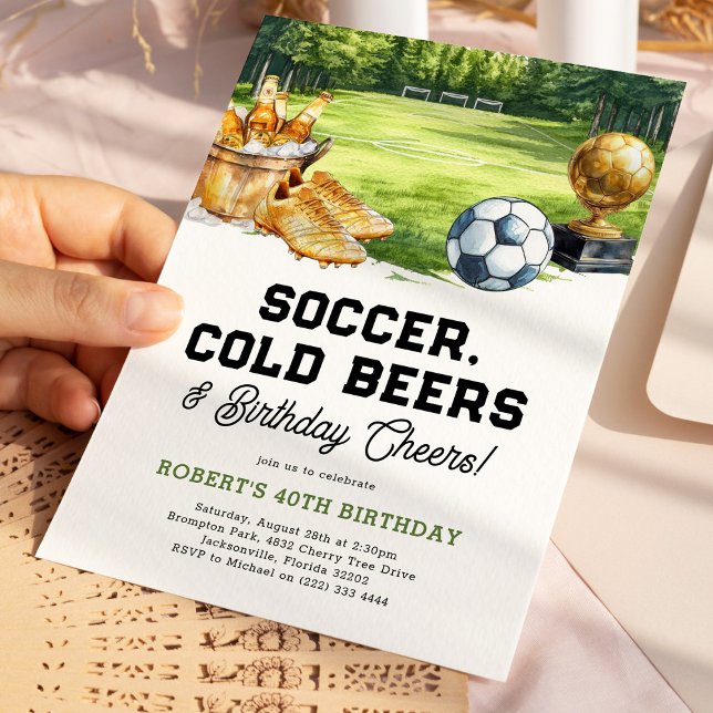 Convite Soccer, Beers & Cheers Adult Birthday (Criador carregado)