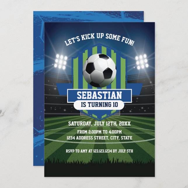 Convite Soccer Birthday Invitation (Frente/Verso)