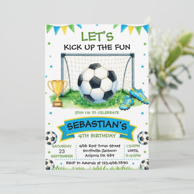 Convite Soccer Birthday Party Invitation (Em pé/Frente)