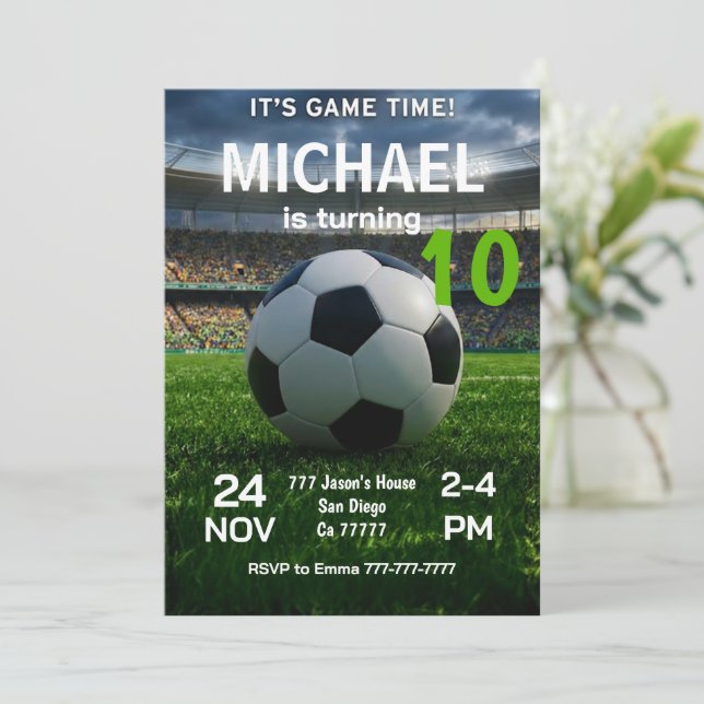 Convite Soccer Birthday Party Invitation (Em pé/Frente)