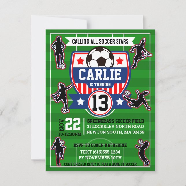 Convite Soccer Girls Football Field Birthday Party Invitat (Frente)
