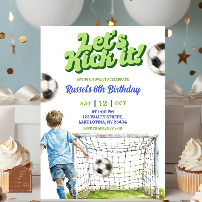 Convite Soccer Kick off some fun Boy Birthday (Criador carregado)