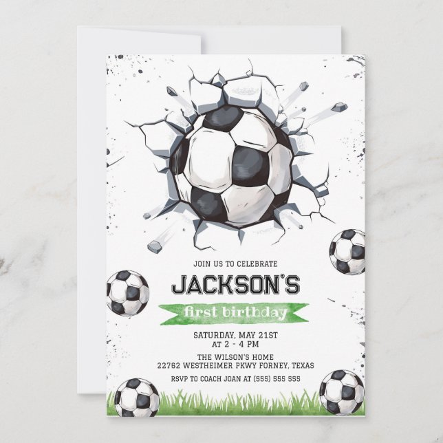 Convite Soccer Kids Boy Birthday Party Invitation (Frente)