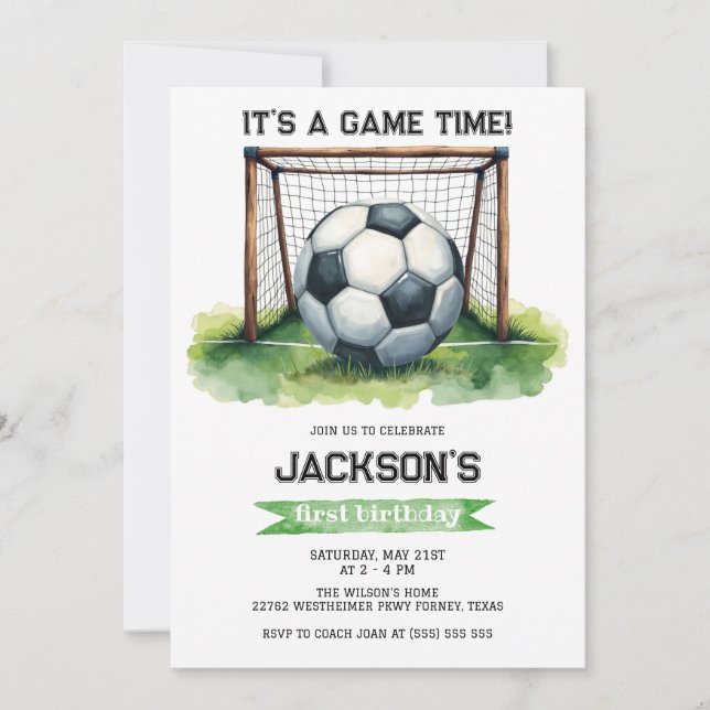Convite Soccer Kids Boy Birthday Party Invitation (Frente)