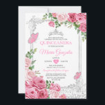 Convite Socorro, Pink Quinceañera Crown Butterfly 15 Anos<br><div class="desc">Pink Quinceañera Silver Crown Butterfly Mexicana Convite Mis Quince 15 Anos,  16º Aniversário, </div>