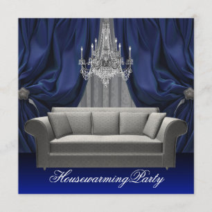 Convite Sofá de Damasco Azul Lustre Casa Nova Festa