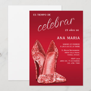 Convite Sofisticado Aniversário Feminino Espanhol Vermelho