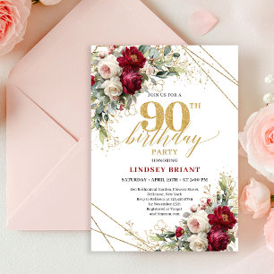 Convite Sofisticado Boho Merlot Rosa Dourado Aniversário d