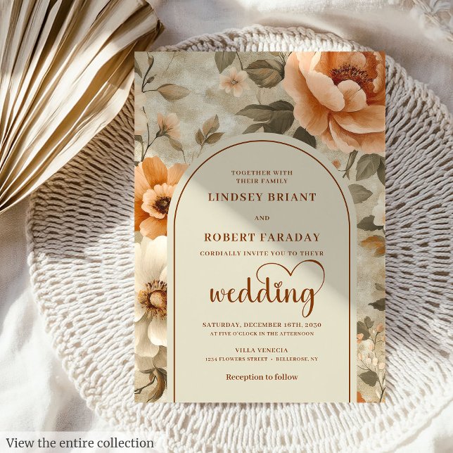 Convite Sofisticado Boho Terracota Marfim Sage Casamento  (Sophisticated Boho Terra Cotta Ivory Sage Wedding Invitation

)