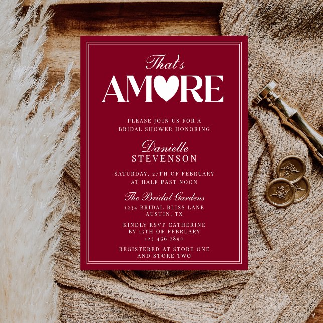 Convite Sofisticado Burgundy Elegante Isso é Amore Chá de  (Criador carregado)