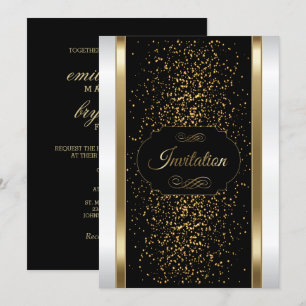 Convite sofisticado preto, branco e dourado