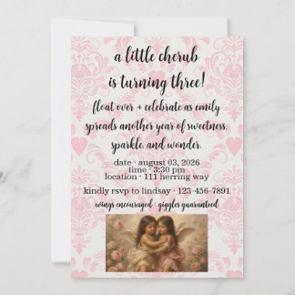 Convite soft angel cherub girls’ birthday invitation