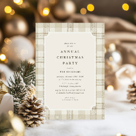 Convite Soft Beige Gingham Christmas Party
